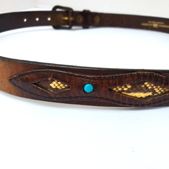 Python & Turquiose Leather Belt Genuine by Southwick / Western Boho - Picture 14 of 16